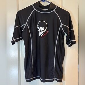 Black Joe Boxer rashguard with skull.  Black, white, red, Size 14-16